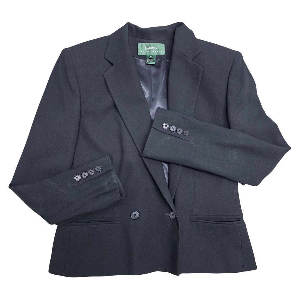 Vintage Lauren Ralph Lauren‎ Black Double Breasted Blazer Cropped Lapel Jacket 6